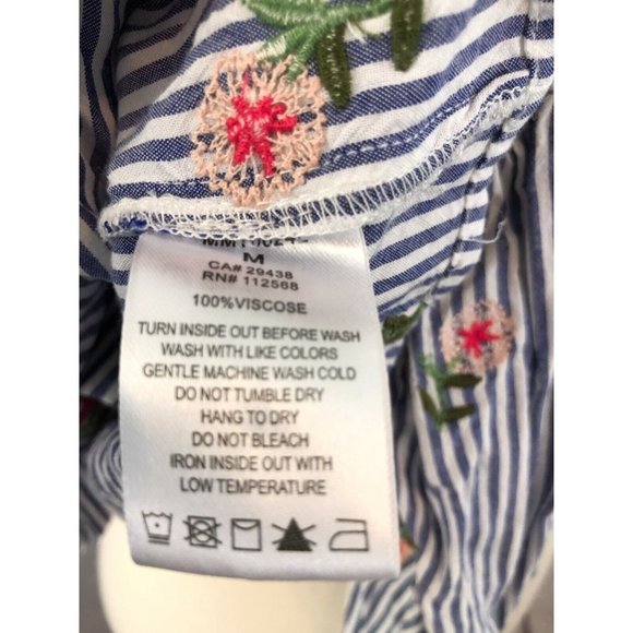 Miss Me‎ Off the Shoulder Denim Blouse Medium Embroidered Sexy Top Striped Shirt - Picture 5 of 8